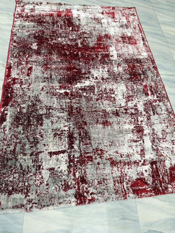 Crimson Fade – 4x6 Ft Abstract Rug in Red & Frosted Grey - Image 8