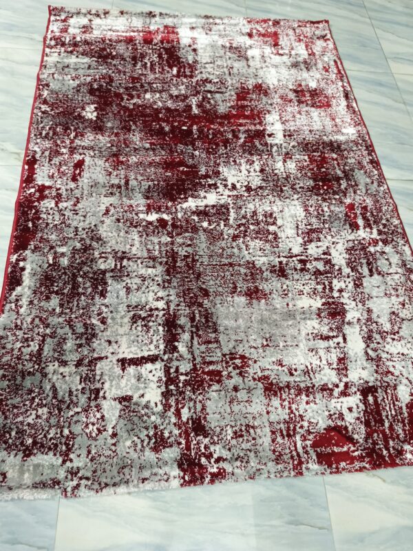 Crimson Fade – 4x6 Ft Abstract Rug in Red & Frosted Grey - Image 9