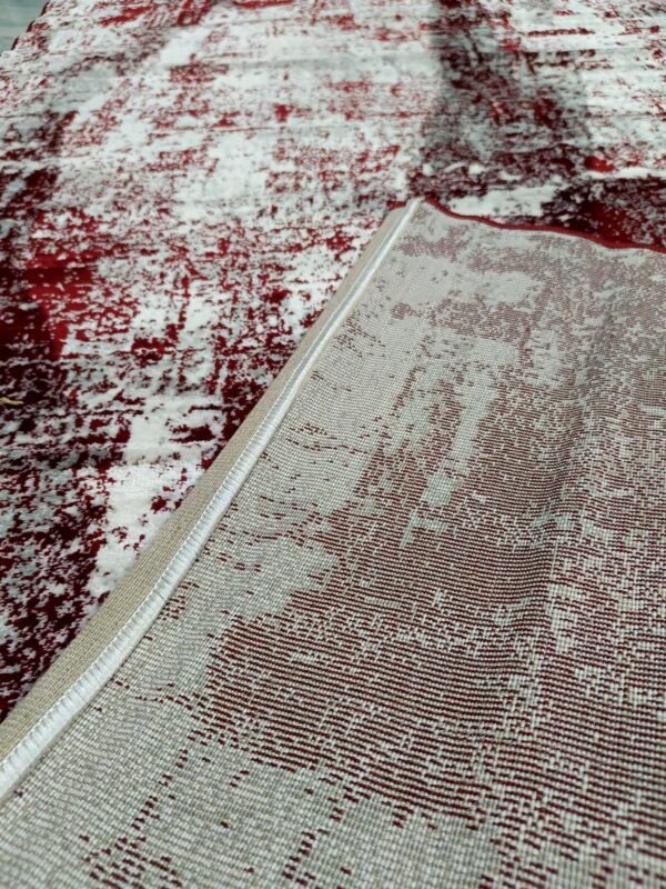 Crimson Fade – 4x6 Ft Abstract Rug in Red & Frosted Grey - Image 10