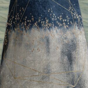 Midnight Mist – Abstract Rug in Navy, Gold & Cream