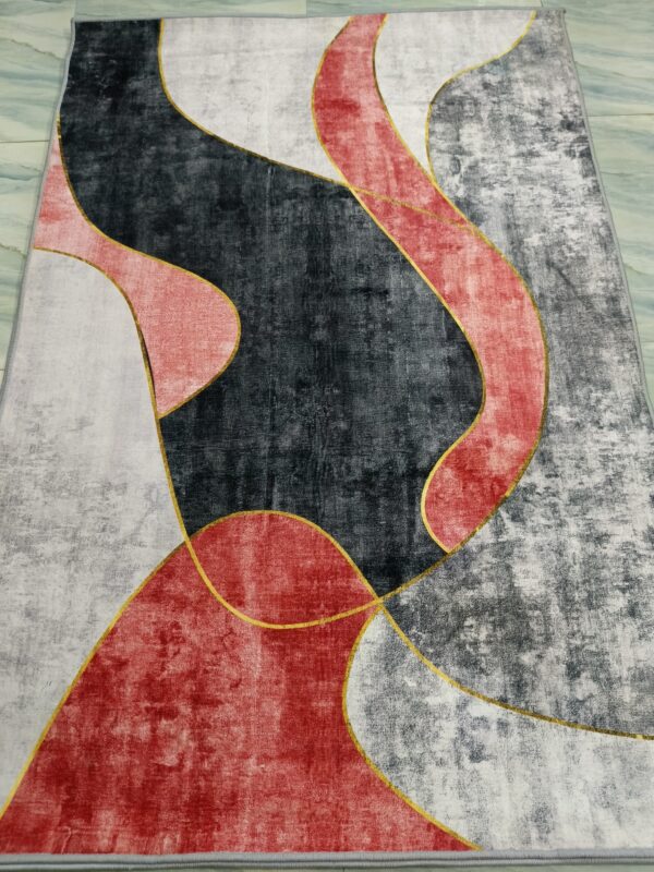 Crimson Flow – 4x6 Ft Abstract Rug in Red, Black & Grey - Image 2