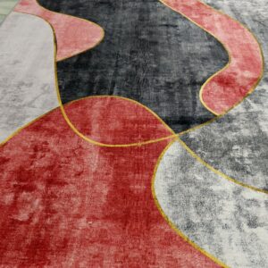 Crimson Flow – 4x6 Ft Abstract Rug in Red, Black & Grey