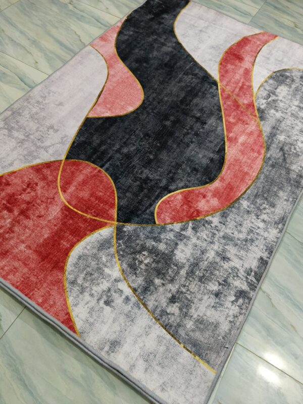 Crimson Flow – 4x6 Ft Abstract Rug in Red, Black & Grey - Image 4