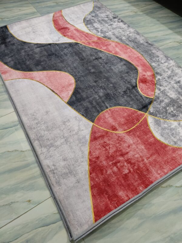 Crimson Flow – 4x6 Ft Abstract Rug in Red, Black & Grey - Image 5