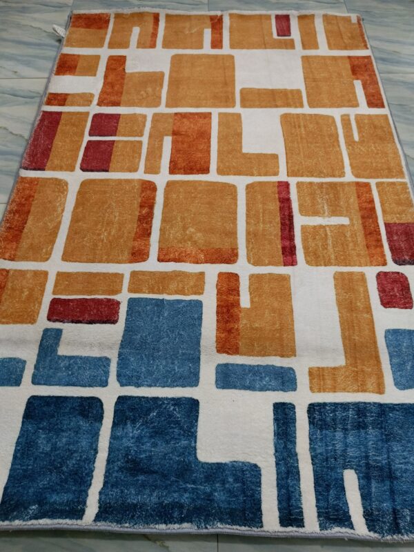 Retro Blocks – 4x6 Ft Colorful Rug in Mustard, Blue & Red - Image 2