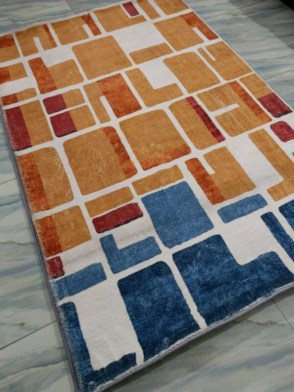 Retro Blocks – 4x6 Ft Colorful Rug in Mustard, Blue & Red - Image 3