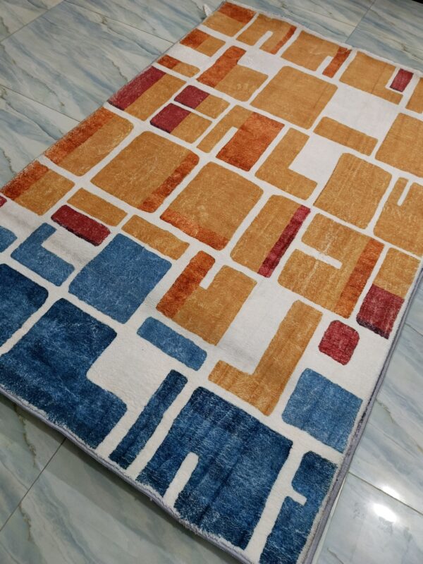 Retro Blocks – 4x6 Ft Colorful Rug in Mustard, Blue & Red - Image 4