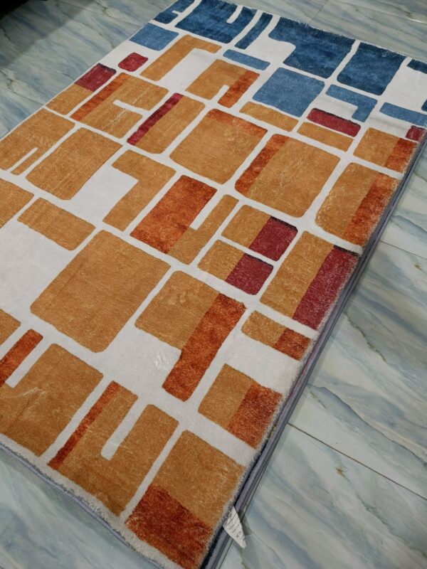 Retro Blocks – 4x6 Ft Colorful Rug in Mustard, Blue & Red - Image 5