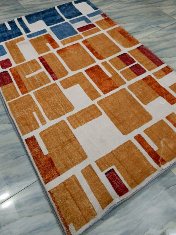 Retro Blocks – 4x6 Ft Colorful Rug in Mustard, Blue & Red - Image 6