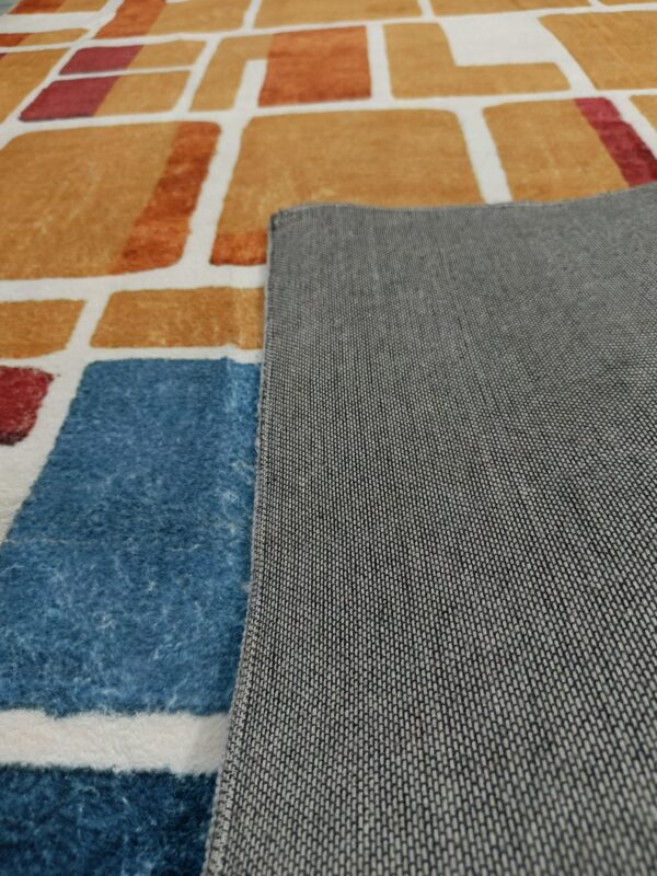 Retro Blocks – 4x6 Ft Colorful Rug in Mustard, Blue & Red - Image 8