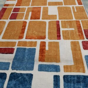 Retro Blocks – 4x6 Ft Colorful Rug in Mustard, Blue & Red