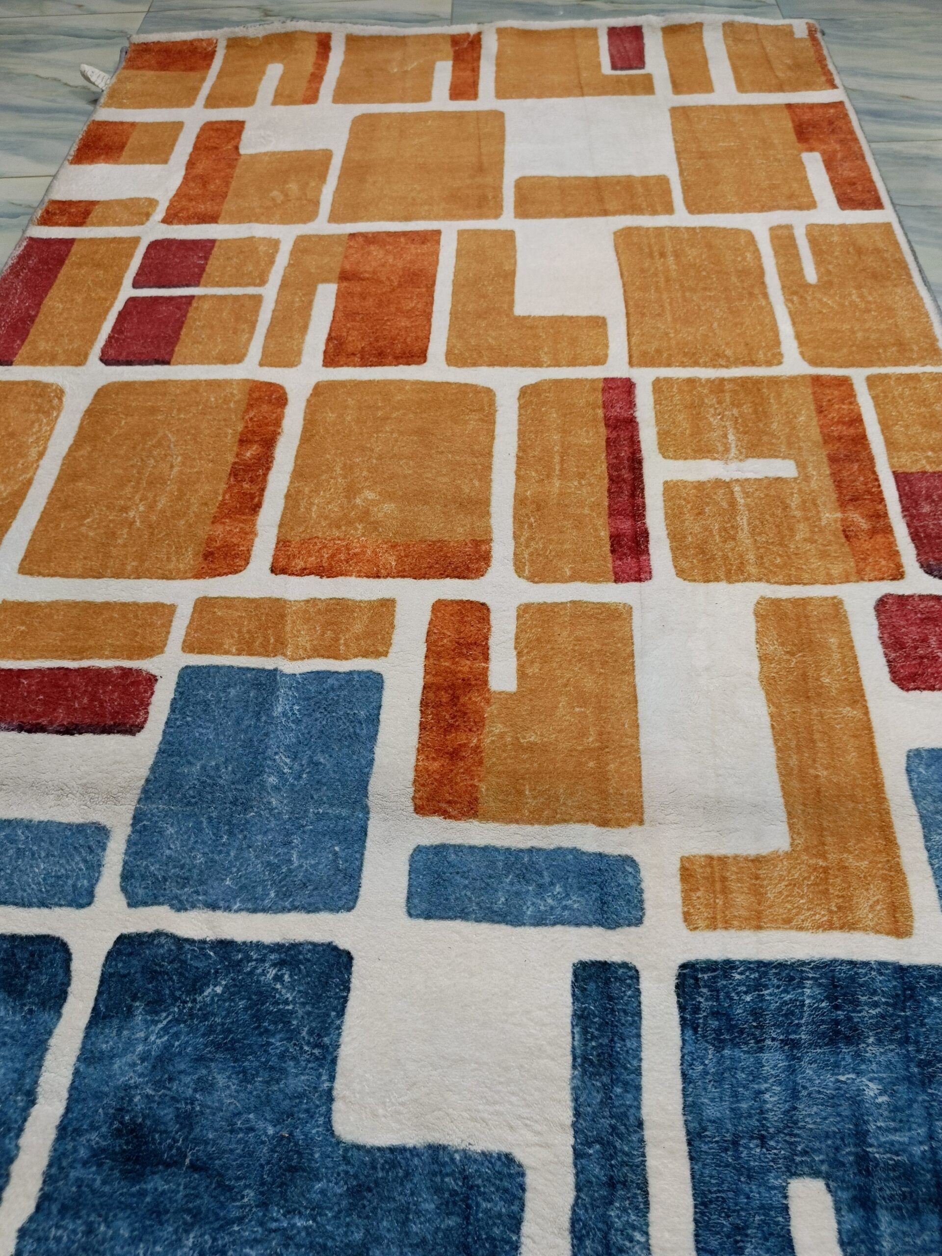 Retro Blocks – 4x6 Ft Colorful Rug in Mustard, Blue & Red