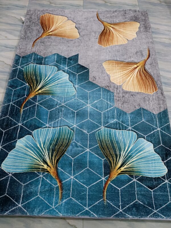 Botanic Fall – 4x6 Ft Floral Rug in Teal, Grey & Golden Brown - Image 2