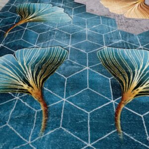 Botanic Fall – 4x6 Ft Floral Rug in Teal, Grey & Golden Brown