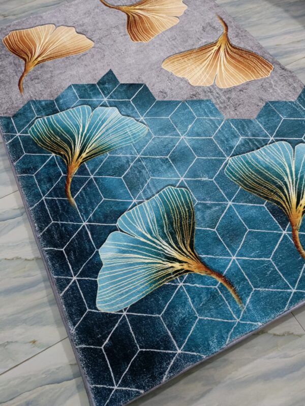 Botanic Fall – 4x6 Ft Floral Rug in Teal, Grey & Golden Brown - Image 4