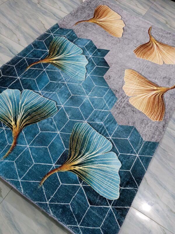 Botanic Fall – 4x6 Ft Floral Rug in Teal, Grey & Golden Brown - Image 5