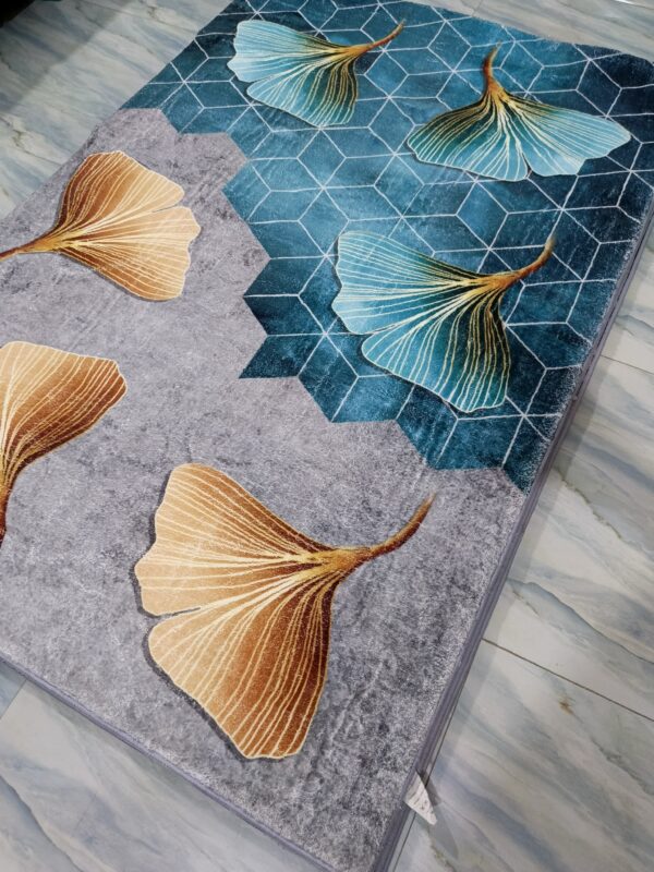 Botanic Fall – 4x6 Ft Floral Rug in Teal, Grey & Golden Brown - Image 6