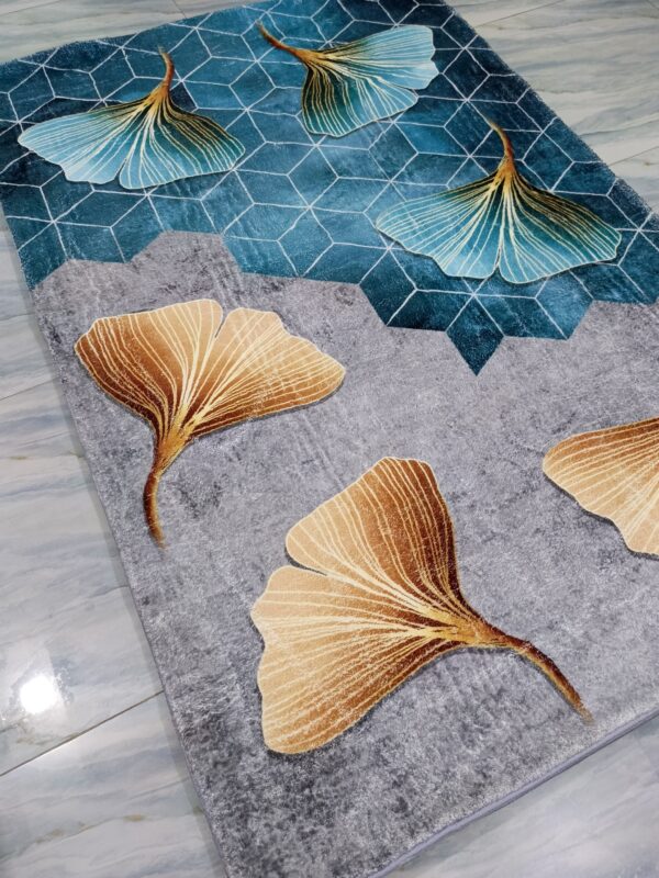 Botanic Fall – 4x6 Ft Floral Rug in Teal, Grey & Golden Brown - Image 7