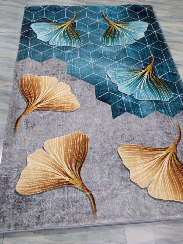 Botanic Fall – 4x6 Ft Floral Rug in Teal, Grey & Golden Brown - Image 8