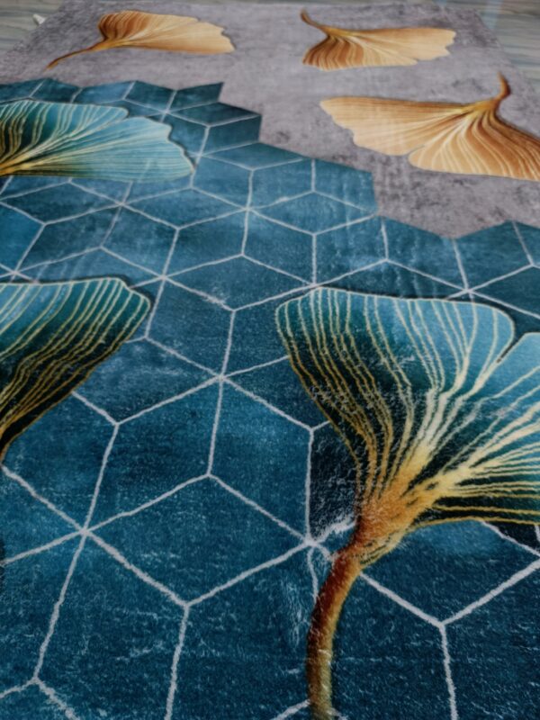 Botanic Fall – 4x6 Ft Floral Rug in Teal, Grey & Golden Brown - Image 10