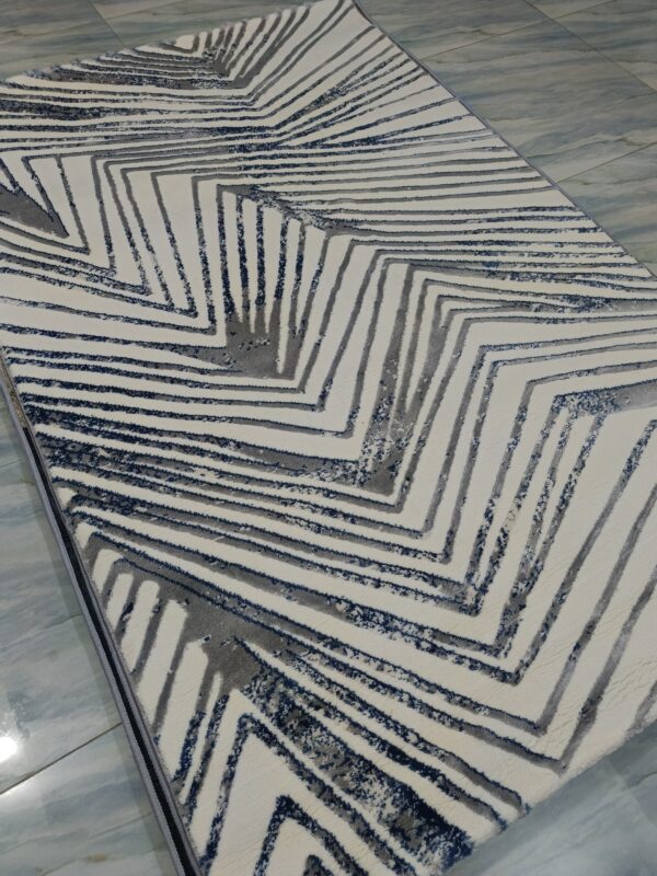 Zigwave – 4x6 Ft Textured Rug in White, Grey & Blue - Image 6