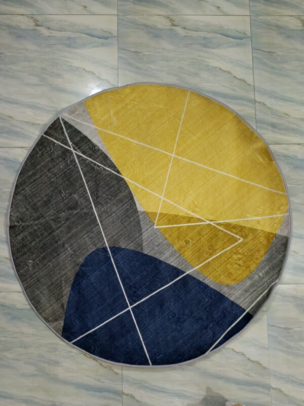 Sunbeam Orbit – 4x4 Ft Round Rug in Mustard, Navy & Grey - Image 2