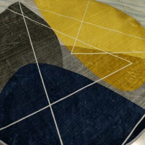 Sunbeam Orbit – 4x4 Ft Round Rug in Mustard, Navy & Grey
