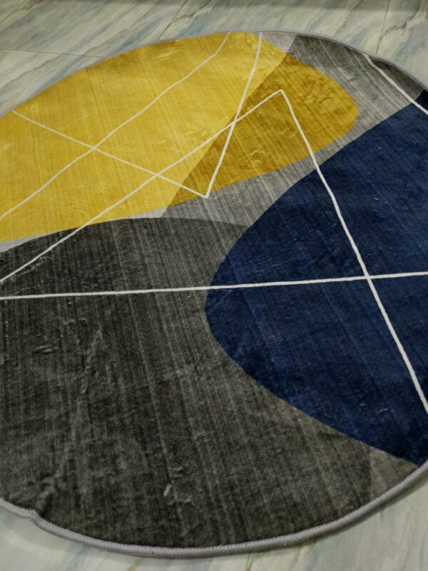 Sunbeam Orbit – 4x4 Ft Round Rug in Mustard, Navy & Grey - Image 4