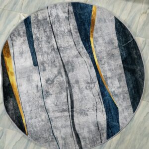 Storm Veins – Premium Round Rug | Luxe Marble Streak with Golden Accents