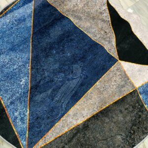 Geometric Nova – Premium Round Rug | Deep Blue Luxury with Bold Contrast