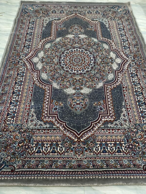 Royal Medallion – 5x7 Ft Turkish Rug in Deep Grey & Burgundy Accents - Image 2