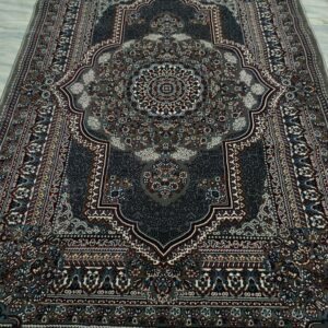 Royal Medallion – 5x7 Ft Turkish Rug in Deep Grey & Burgundy Accents