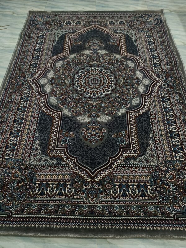 Royal Medallion – 5x7 Ft Turkish Rug in Deep Grey & Burgundy Accents