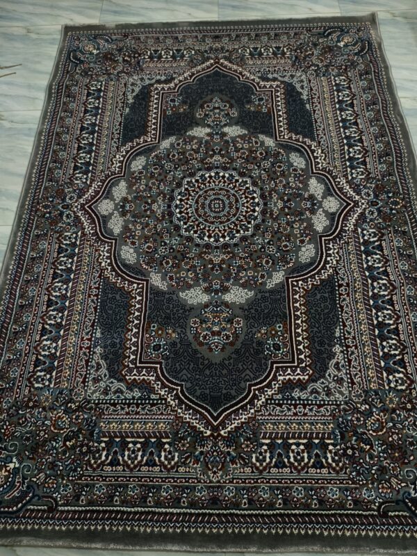 Royal Medallion – 5x7 Ft Turkish Rug in Deep Grey & Burgundy Accents - Image 4