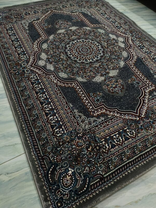 Royal Medallion – 5x7 Ft Turkish Rug in Deep Grey & Burgundy Accents - Image 6