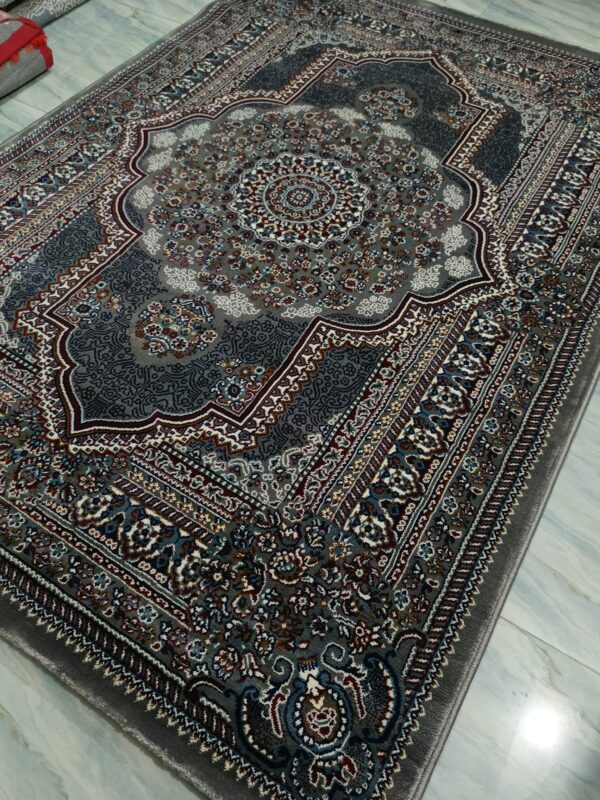 Royal Medallion – 5x7 Ft Turkish Rug in Deep Grey & Burgundy Accents - Image 7