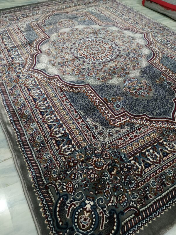 Royal Medallion – 5x7 Ft Turkish Rug in Deep Grey & Burgundy Accents - Image 8