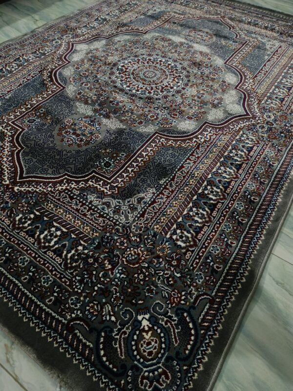 Royal Medallion – 5x7 Ft Turkish Rug in Deep Grey & Burgundy Accents - Image 9