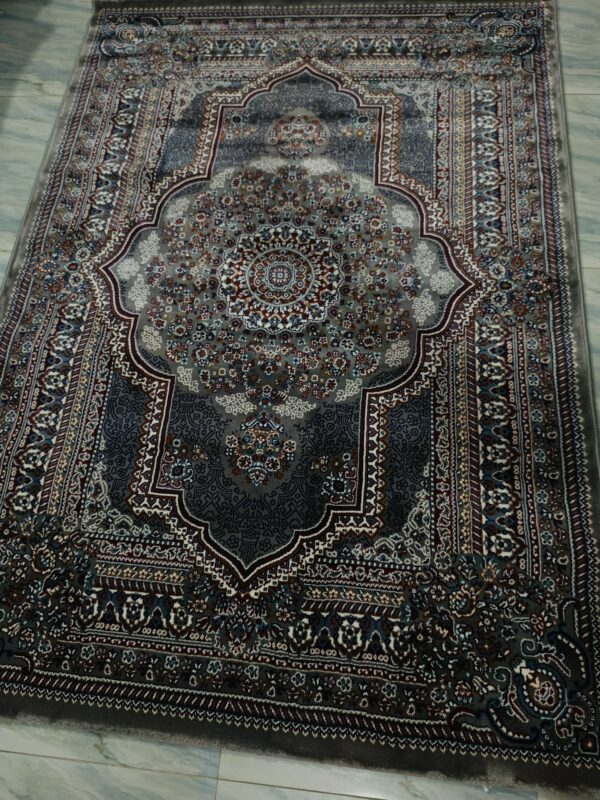 Royal Medallion – 5x7 Ft Turkish Rug in Deep Grey & Burgundy Accents - Image 11
