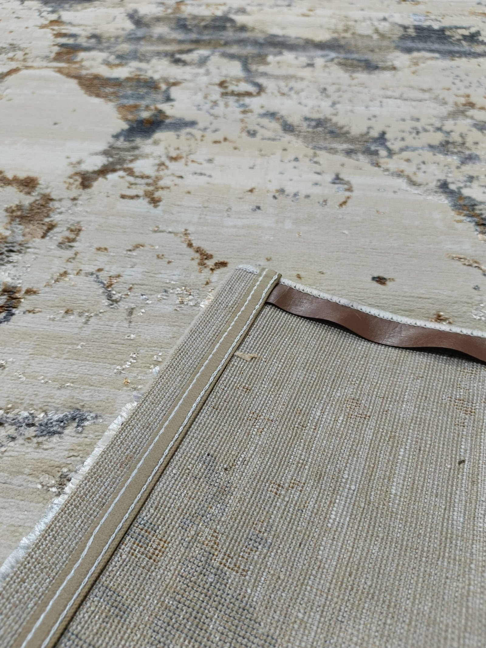 Modern Abstract Rug – 3D Glossy Texture | Premium Turkish Carpet in Cream, Grey & Gold Blend - Image 6