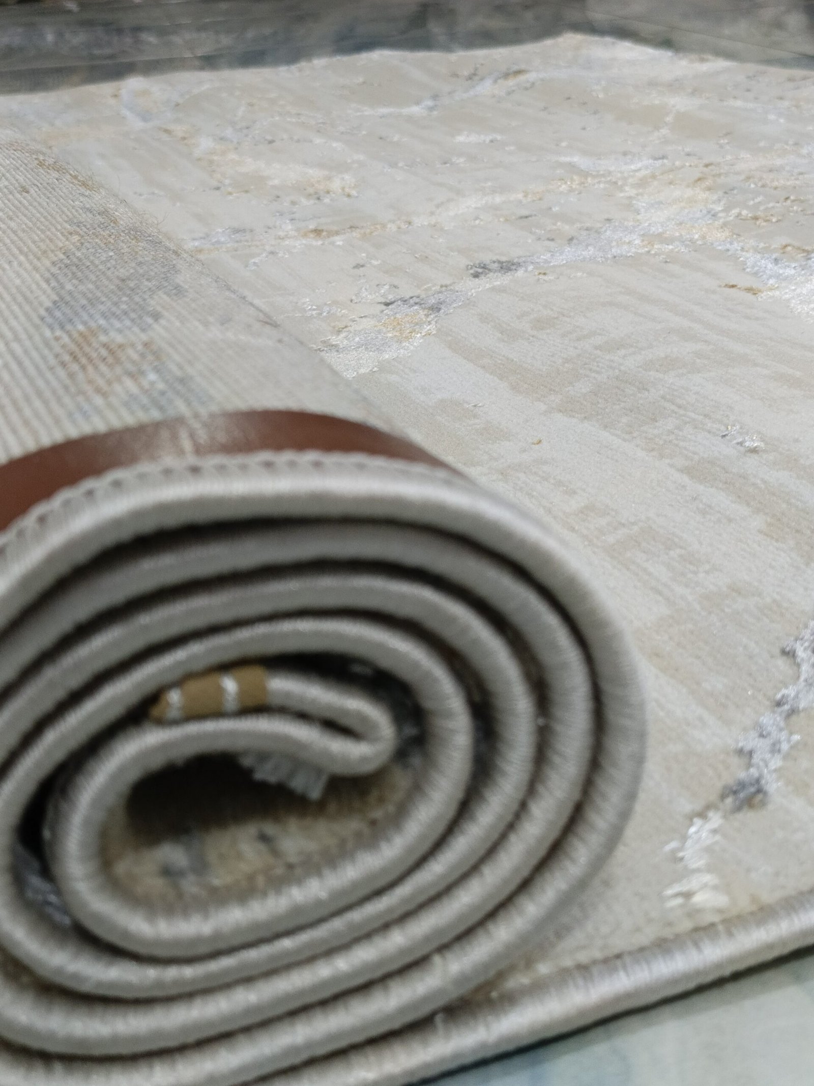 Modern Abstract Rug – 3D Glossy Texture | Premium Turkish Carpet in Cream, Grey & Gold Blend - Image 7