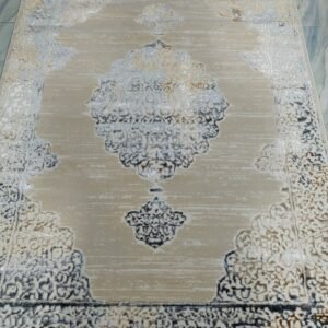 Elegant Turkish Medallion Rug – Beige & Grey | Classic Patterned Carpet for Timeless Interiors