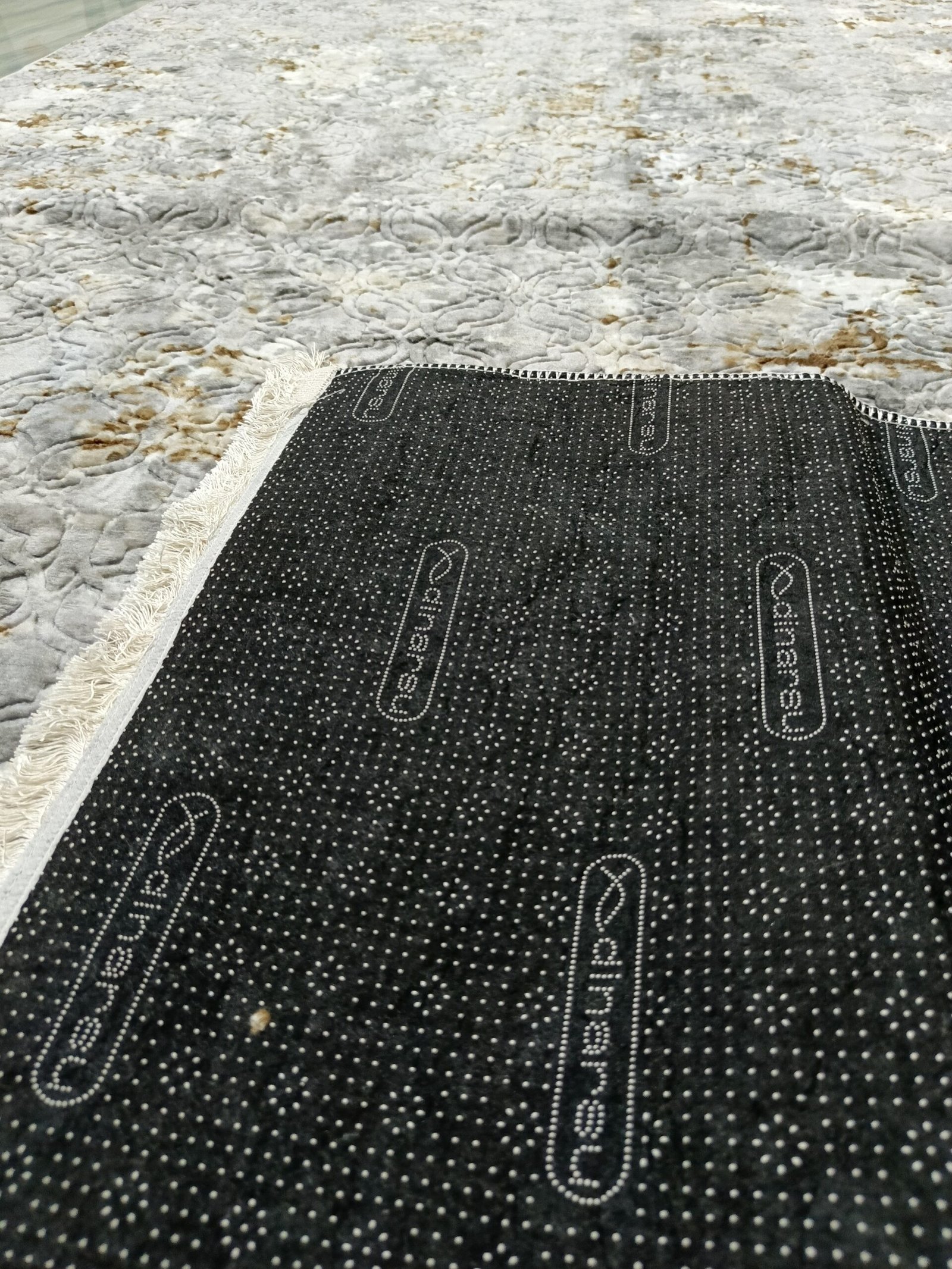 Premium Turkish Rug – Distressed Grey Texture with Subtle Gold Hints | Soft Velvet Finish & Non-Slip Backing (Copy) - Image 5