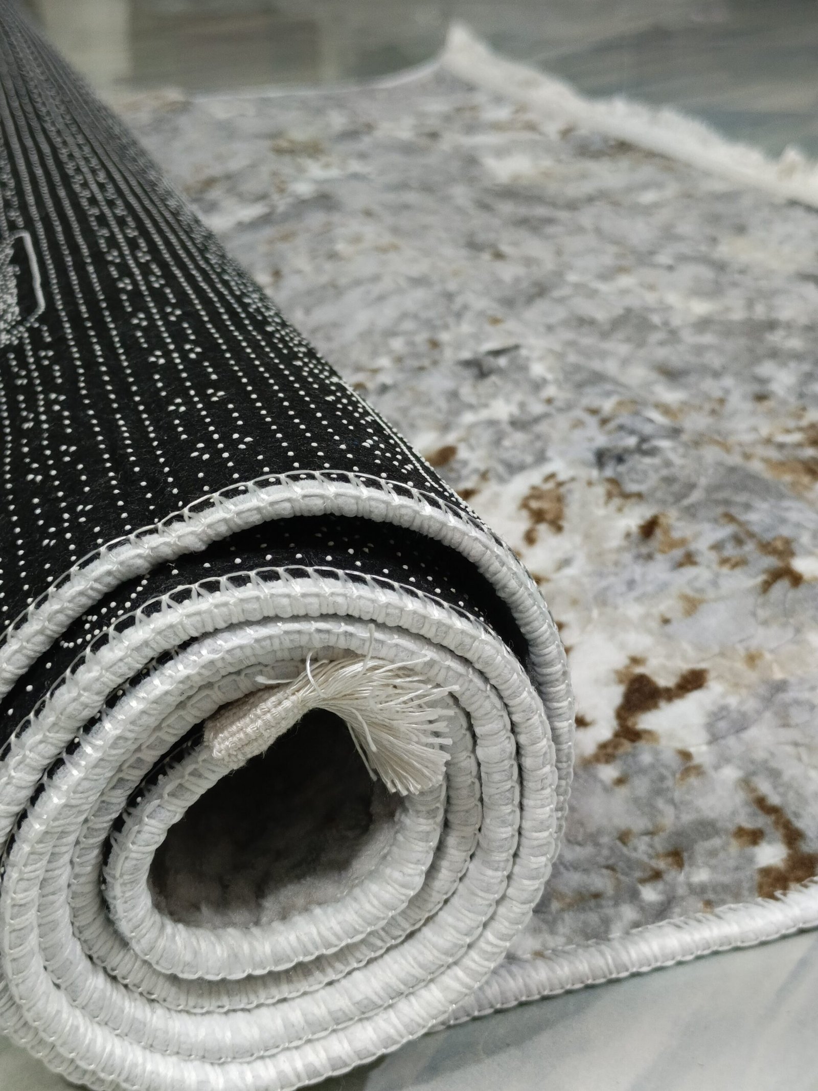 Premium Turkish Rug – Distressed Grey Texture with Subtle Gold Hints | Soft Velvet Finish & Non-Slip Backing (Copy) - Image 7