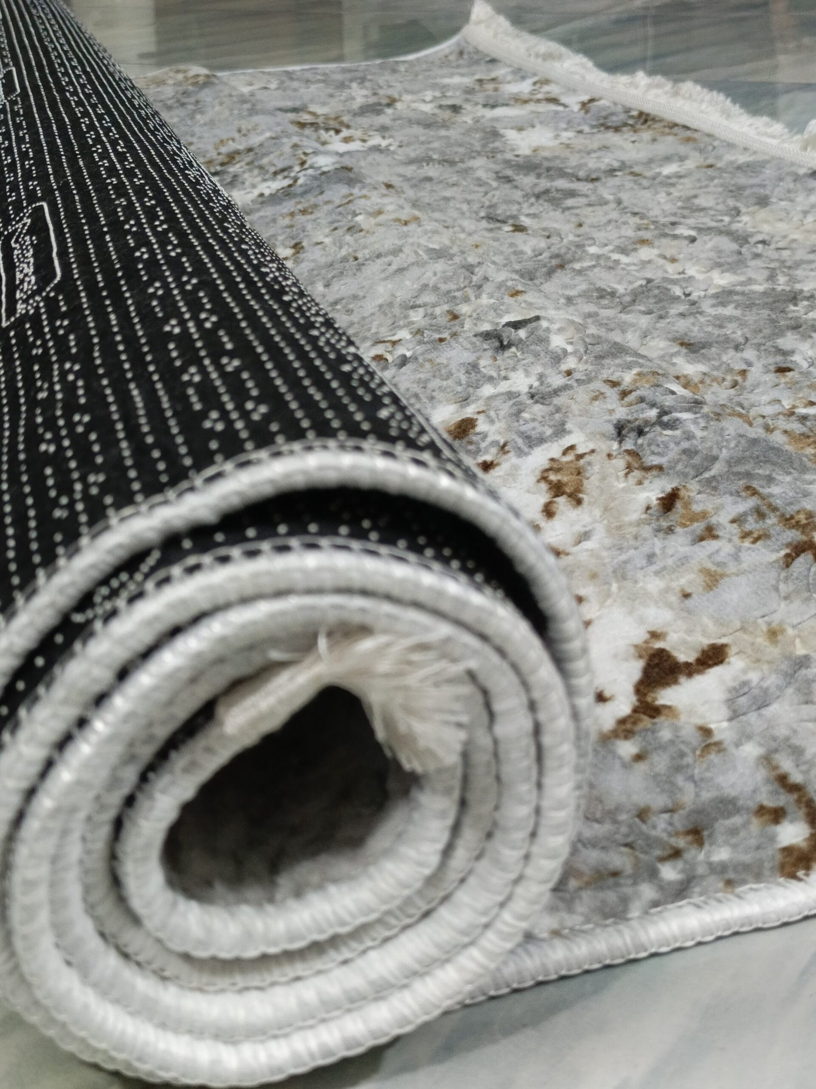 Premium Turkish Rug – Distressed Grey Texture with Subtle Gold Hints | Soft Velvet Finish & Non-Slip Backing (Copy) - Image 8