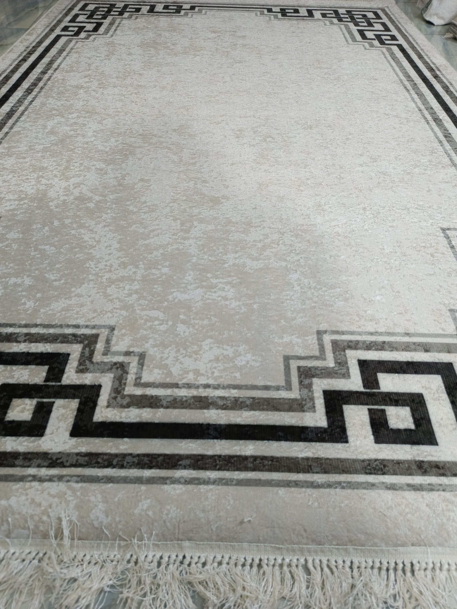 Premium Turkish Rug with Greek Border Design – 6.2 × 9.8 ft – Minimalist Beige & Black – Soft Texture & Leather Back – Easy to Wash - Image 2