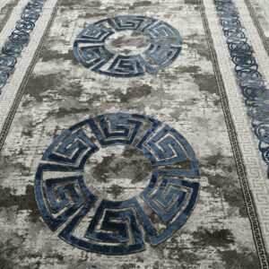 Luxury Turkish Carpet – 6.5x9.5 ft Blue & Grey Modern Medallion Design | Premium Washable Rug for Living Room, Drawing Room & Lounge