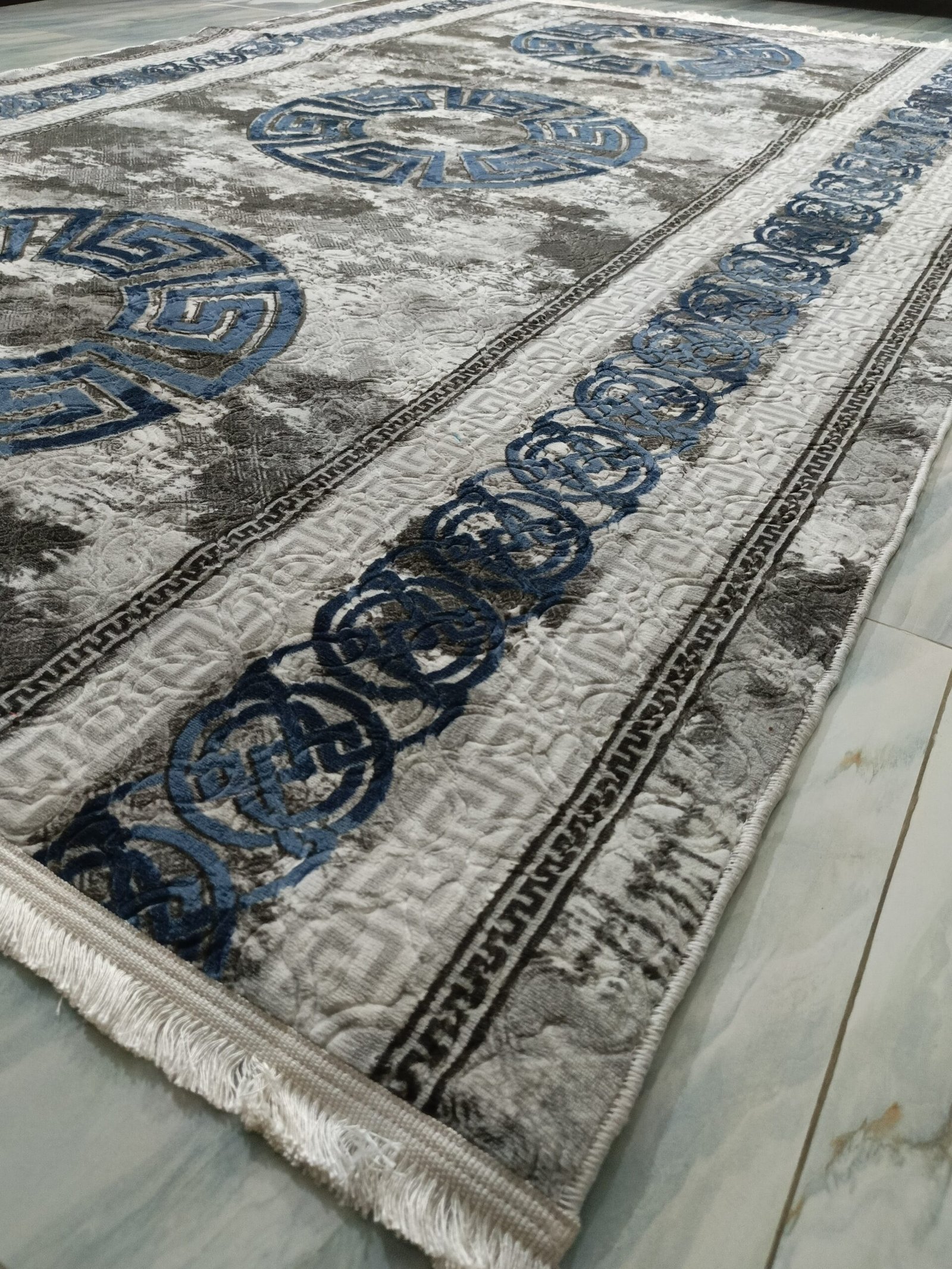 Luxury Turkish Carpet โ 6.5x9.5 ft Blue & Grey Modern Medallion Design | Premium Washable Rug for Living Room, Drawing Room & Lounge - Image 6