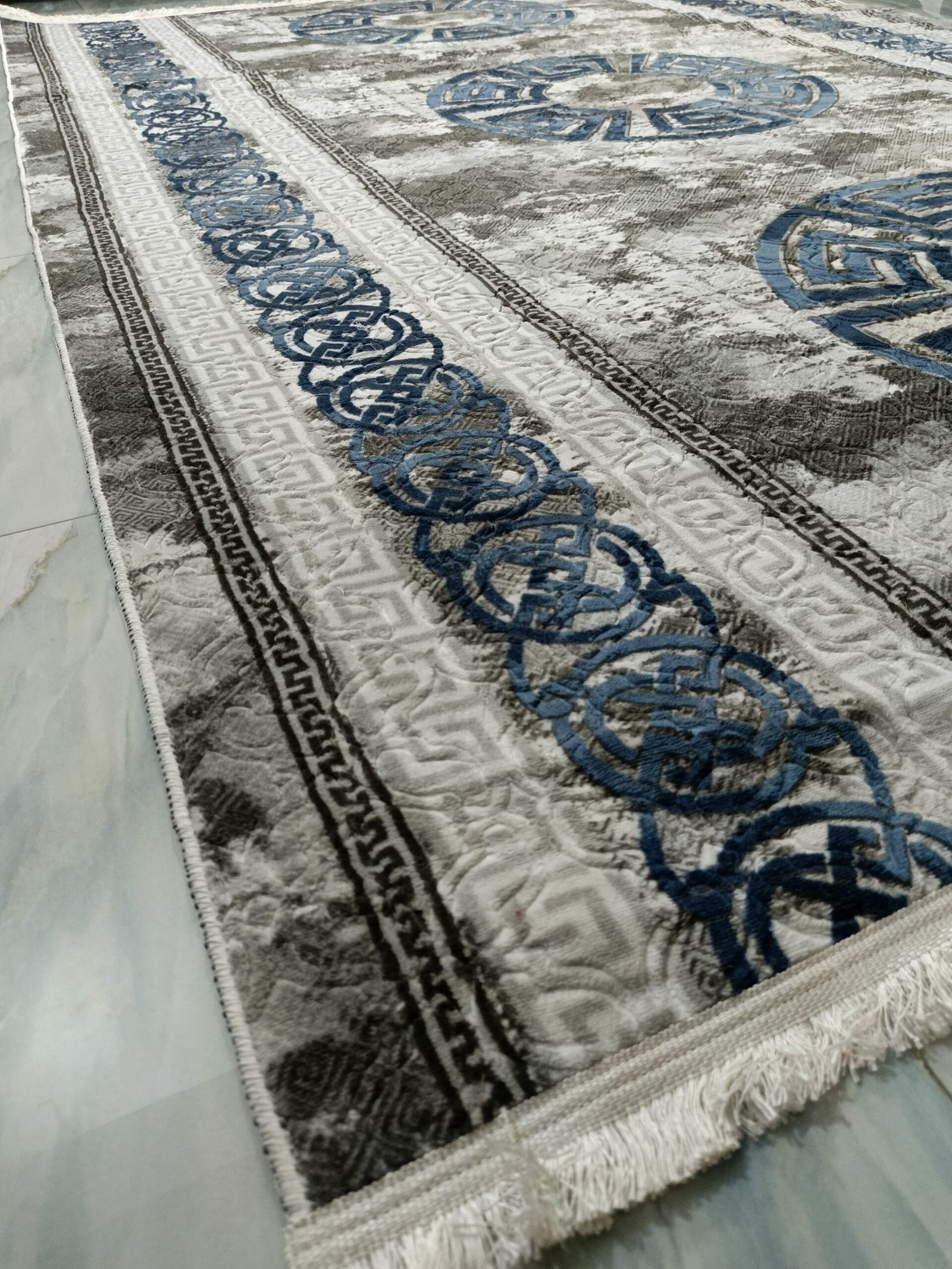 Luxury Turkish Carpet โ 6.5x9.5 ft Blue & Grey Modern Medallion Design | Premium Washable Rug for Living Room, Drawing Room & Lounge - Image 5