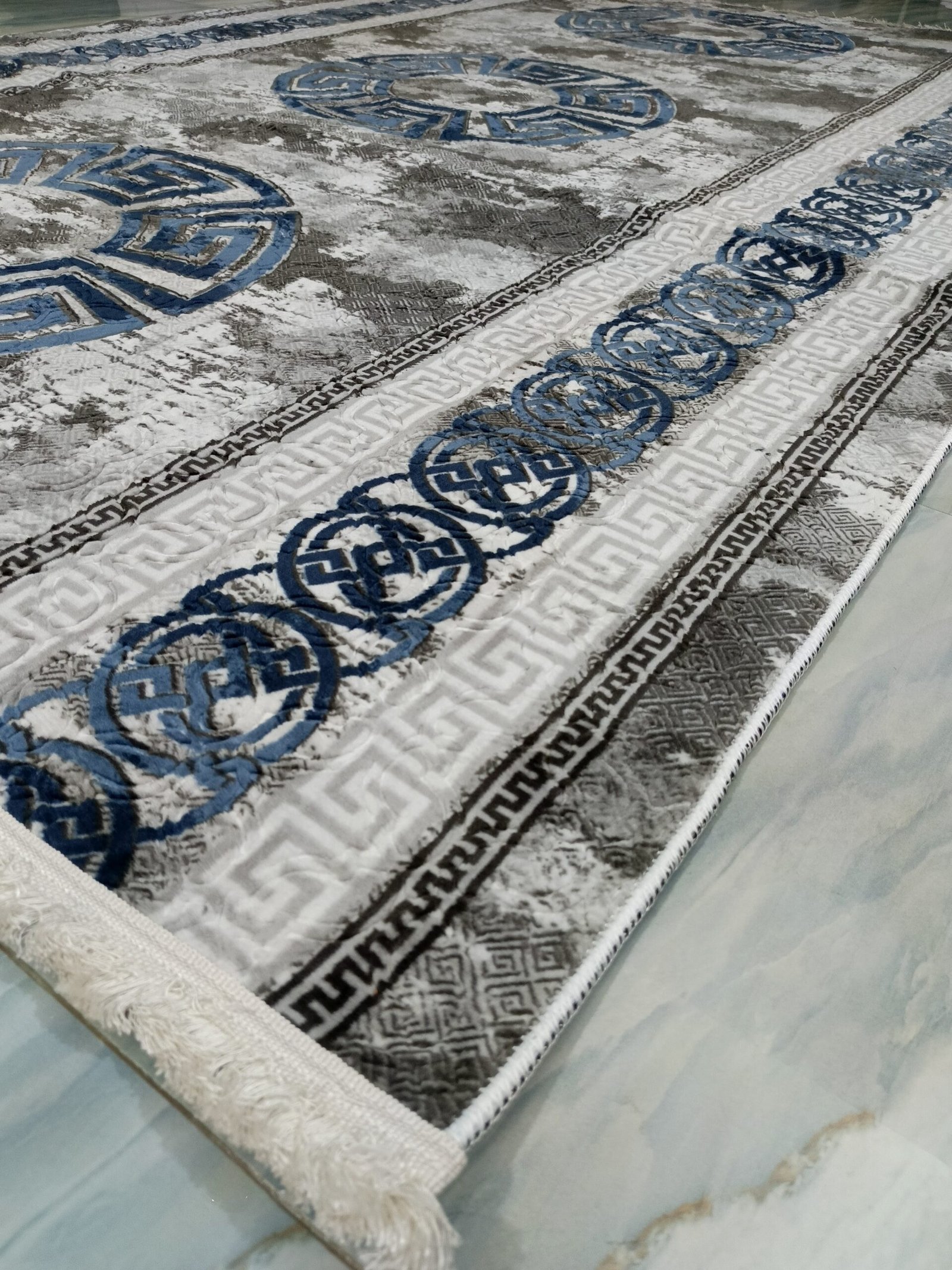 Luxury Turkish Carpet โ 6.5x9.5 ft Blue & Grey Modern Medallion Design | Premium Washable Rug for Living Room, Drawing Room & Lounge - Image 4